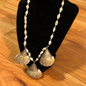 Vintage ‘40’s Necklace. Tiny Conch, Brass Encased Scallops, brass beads.  Rare!